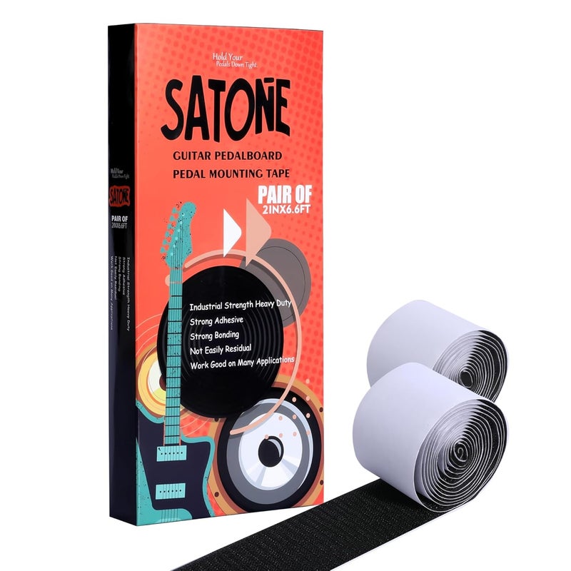 SATONE Pedalboard Mounting Tape - Hook and Loop Strips with Adhesive for Guitar Pedal Board, Heavy Duty Pedal Grip Tape - 2IN Wide 6.6FT Long - Image 1